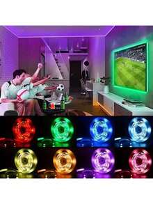 1卷多尺寸RGB LED灯带（16.4-98英尺），数据线和按钮直接控制，无遥控器，色彩鲜艳，适用于客厅、卧室、电视背景墙、办公桌等多种场景，是开斋节礼物、家居装饰、派对氛围装饰的理想之选！ - USB-三鍵控制器 - 查看 3