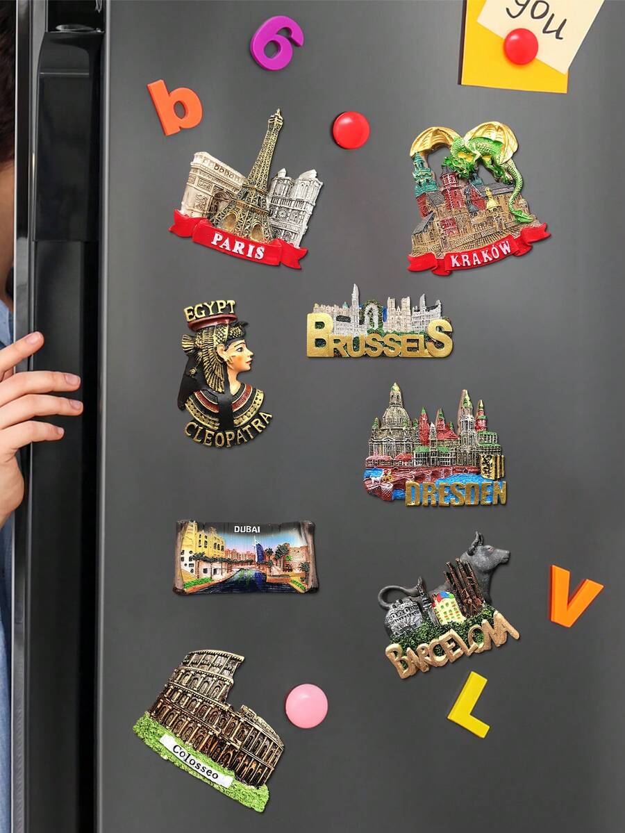 1pc Colorful Painted Magnetic Fridge Sticker, Souvenir Craft Magnetic Sticker For Travel Destinations, Scenic Spot Travel Fridge Magnet - View 1
