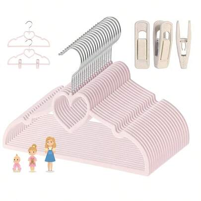 10pcs Baby Clothes Hangers, Space-Saving Bow & Heart Design Rotating Hooks, Suitable For Jackets, Dresses, Shirts, Coats And Baby Clothes, Includes Flocked Clips