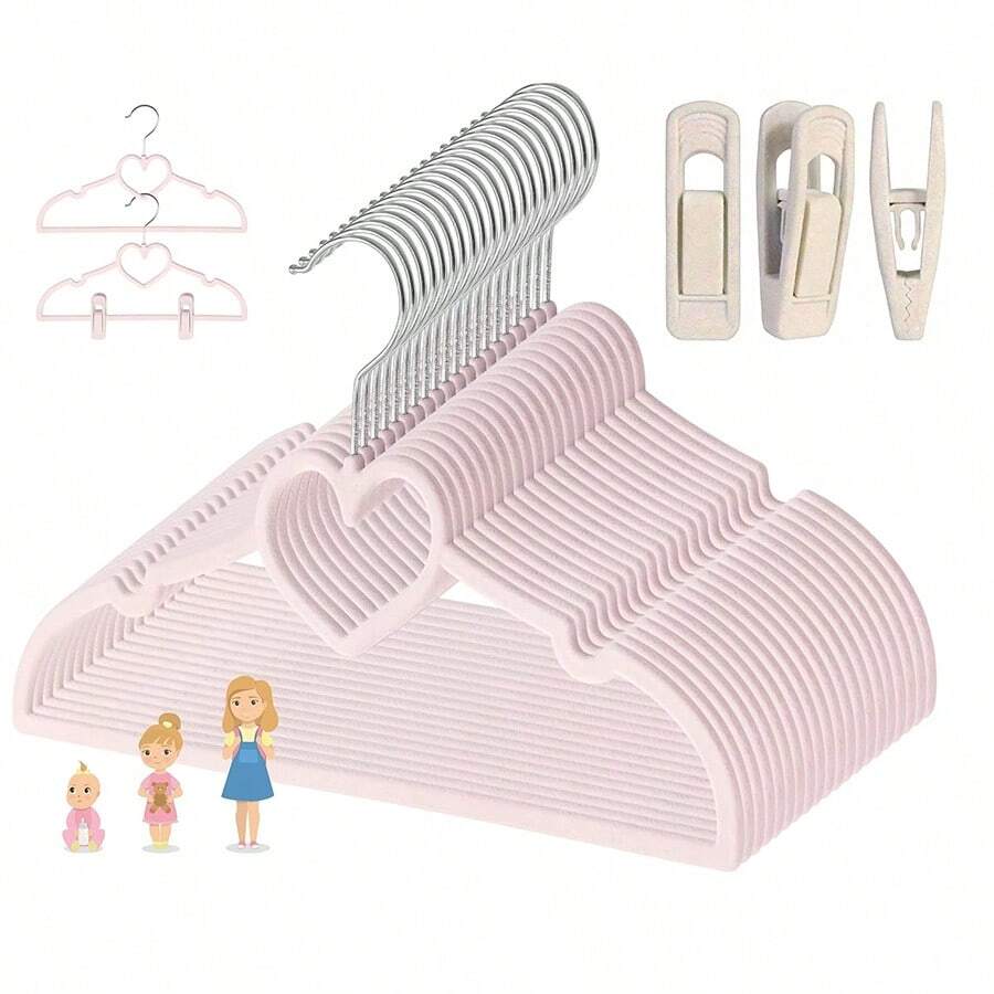 10pcs Baby Clothes Hangers, Space-Saving Bow & Heart Design Rotating Hooks, Suitable For Jackets, Dresses, Shirts, Coats And Baby Clothes, Includes Flocked Clips - Multicolor - View 1
