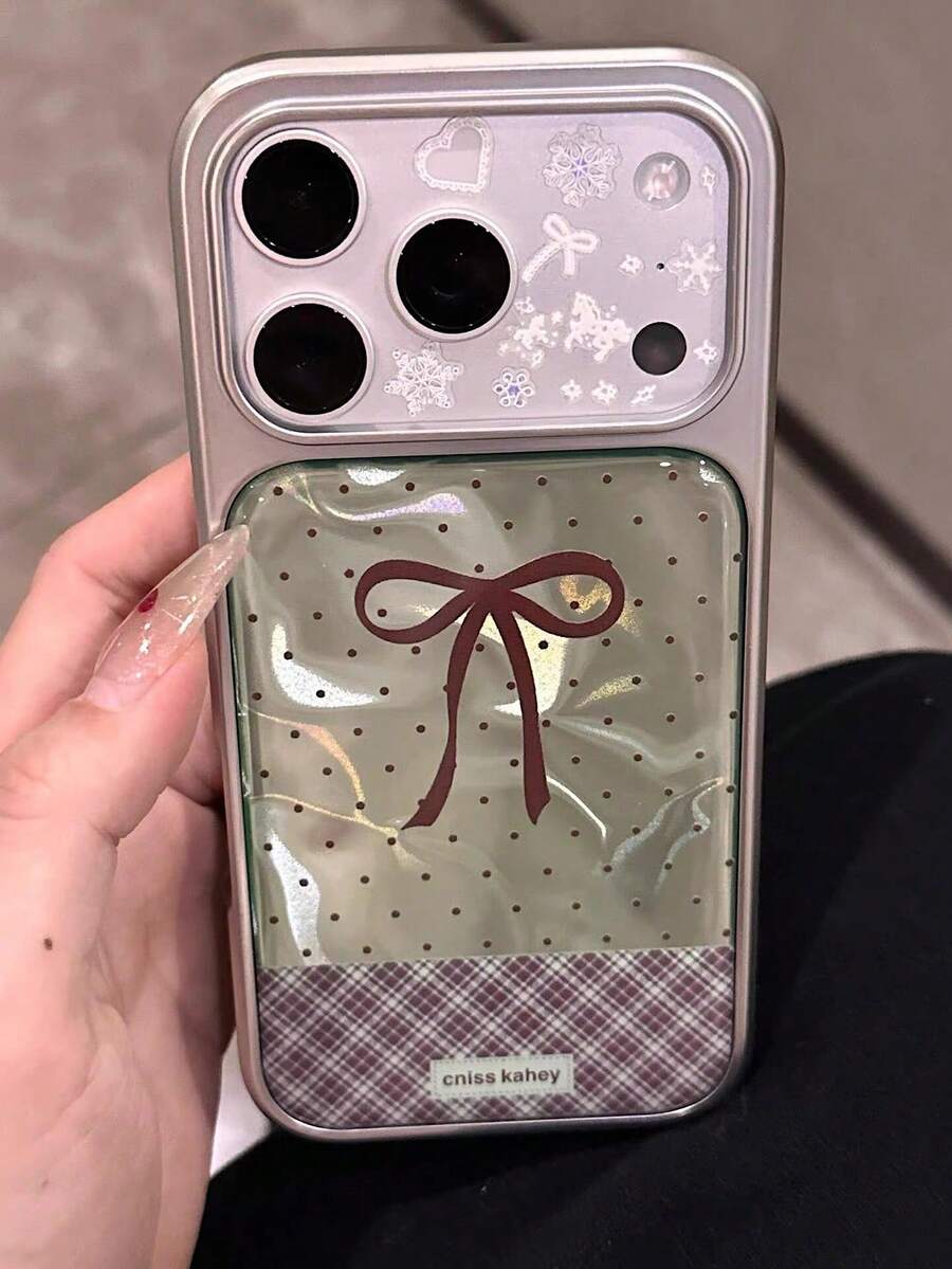 复古绿色波浪蝴蝶结手机壳，适用于 17/17 Pro Max、新款16 Pro，兼容 13/14/15 Pro Max，防摔手机壳，女士适用 - 綠色 - 查看 1