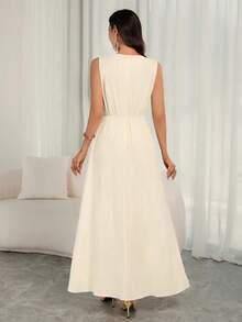 This Elegant 2 Pieces Set (Bat-Wing Jacket + Lace-Trim Dress) Is Designed Specifically For Middle Eastern New Year Celebrations, Festivals And Holiday Parties, Combining Sophistication And Festive Charm. - Apricot - View 2