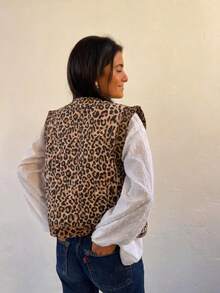 Áo khoác cardigan không tay dáng rộng, thanh lịch, in họa tiết, chần bông dành cho nữ hiệu GMFP, thích hợp cho du lịch, kỳ nghỉ, lễ hội âm nhạc, mùa cưới. - da báo - Xem 3