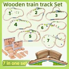 1 Box, Wooden Train Track, Solid Wood, Wooden Track For Kids,Expansion Set, Wooden House And Trees, Wooden Train Track Pieces - Expand Creativity, Wooden Train Tracks Accessories Expansion Pack Fits , Birthday Gift For Boys Girls Toddler Kids,For 3-7 Years Old Toddlers & Kids - Wooden Track - View 2