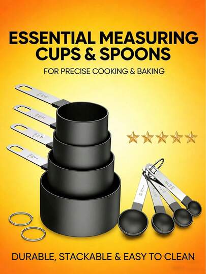 8 Stück Edelstahl-Griff Multifunktions Kunststoff Messbecher & Löffel Set, präzise Messlöffel, Kaffeelöffel, Mehlschaufel, geeignet zum Messen von trockenen & nassen Zutaten, Kochutensilien & Backwerkzeuge, unverzichtbare Küchenausstattung für Zuhause & Schule