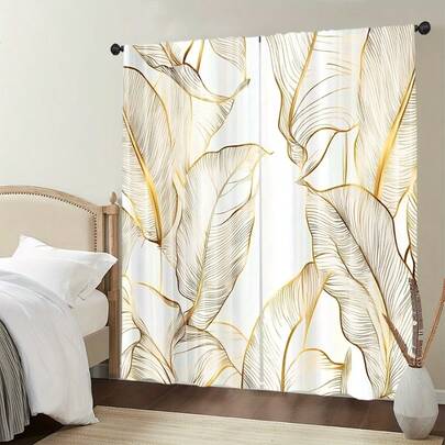 2 piezas de persianas de lujo con hoja de oro, impresión plana 2D, transmisión de luz, ideal para la decoración de ventanas de la sala de estar/dormitorio, adecuado para hogares modernos de lujo, diseño de bolsillo para varilla.