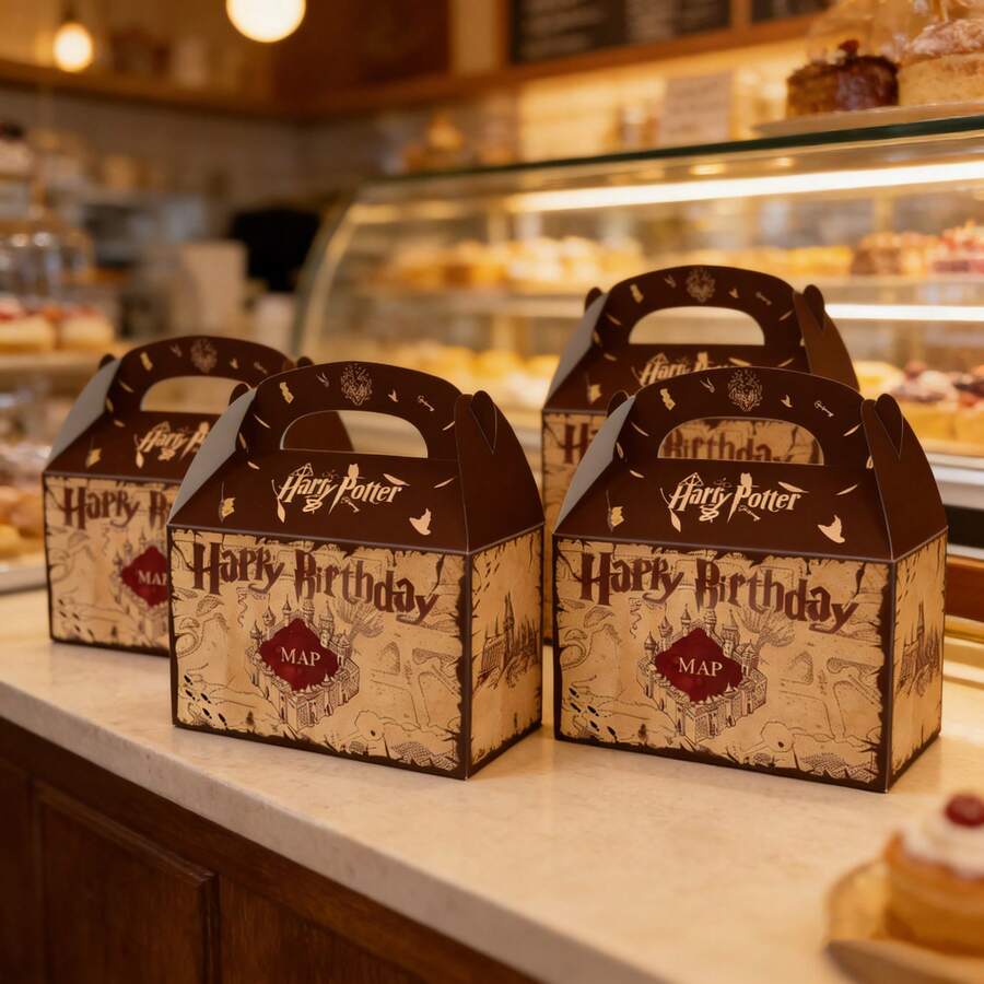 Set Of 10/12 Harry Potter Themed Birthday Party Gift Bags & Gift Boxes Portable Retro Magic-Style Handheld Snack Boxes And Gift Boxes, Ideal For Birthday Parties And Restaurant Decoration. These Are Harry Potter Themed Decorative Gift Boxes, Candy Bags And Gift Bags For Stranger Party And Themed Party, Perfect As Birthday Party Favors. - Multicolor - View 1