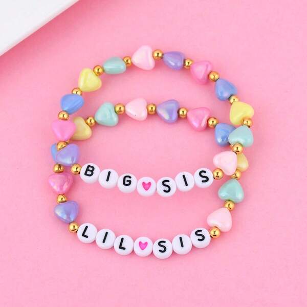 2Pcs/Set"Little Sister And Big Sister"Heart-Shaped Beaded Bracelet For Women BFF Friendship Jewelry Gift