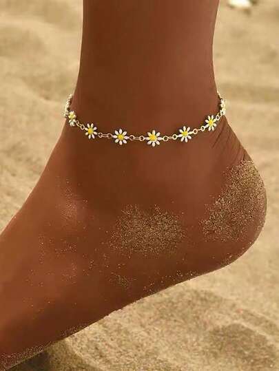 1 pieza Tobillera minimalista con flor de margarita, adecuada para el uso diario y las vacaciones en la playa de las mujeres