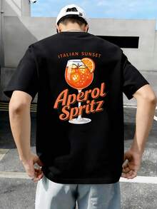 Classic Italian Cocktail Aperitif Orange Light Pattern, Italian Sunset Cocktail T-Shirt, High-Quality 100% Cotton Short-Sleeved T-Shirt (200 G), For Aperitif Orange Light Lovers And Cocktail Culture Fans, Summer Men's T-Shirt, Crew Neck Design, Soft And Breathable, Suitable For Year-Round Wear, For Men And Women, For Everyday Outdoor Leisure Activities, Gifts For Men, The Best Birthday Gift - 黑色 - 查看 2