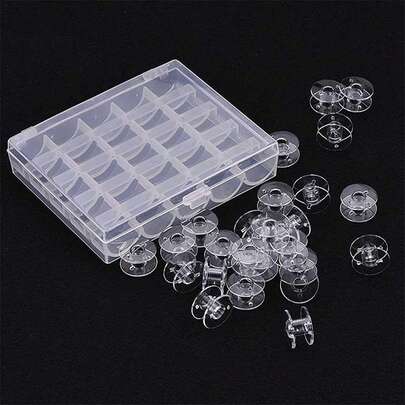 25Pcs Transparent Plastic Bobbins With Storage Case Convenient DIY Embroidery Thread Tool