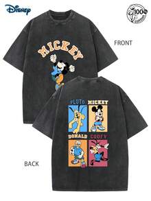 [Disney Authorization]Disney Mickey Mouse, Donald Duck, Goofy, And Pluto Graphic Print T-Shirt Made From 100% Cotton,Graphic Tees Men,Men's Summer Wear,Retro Mickey And His Friends' T-Shirts, Disney Theme Park T-Shirts, Suitable For Gatherings, Daily Wear, And Vacations, Streetwear - Noir - Voir 1