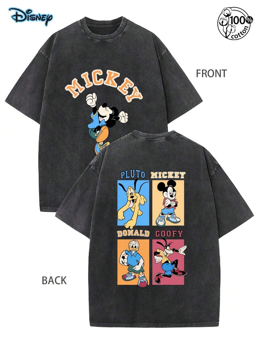 [Disney Authorization]Disney Mickey Mouse, Donald Duck, Goofy, And Pluto Graphic Print T-Shirt Made From 100% Cotton,Graphic Tees Men,Men's Summer Wear,Retro Mickey And His Friends' T-Shirts, Disney Theme Park T-Shirts, Suitable For Gatherings, Daily Wear, And Vacations, Streetwear - Noir - Voir 1