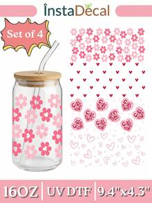 4pcs 16oz Glass Cup UV DTF Transfer Stickers, Waterproof Self-Adhesive Cup Wrap, DIY Mug And Cup Decals Without Heating (9.4x4.3 Inches) - Coquette 002 - View 9