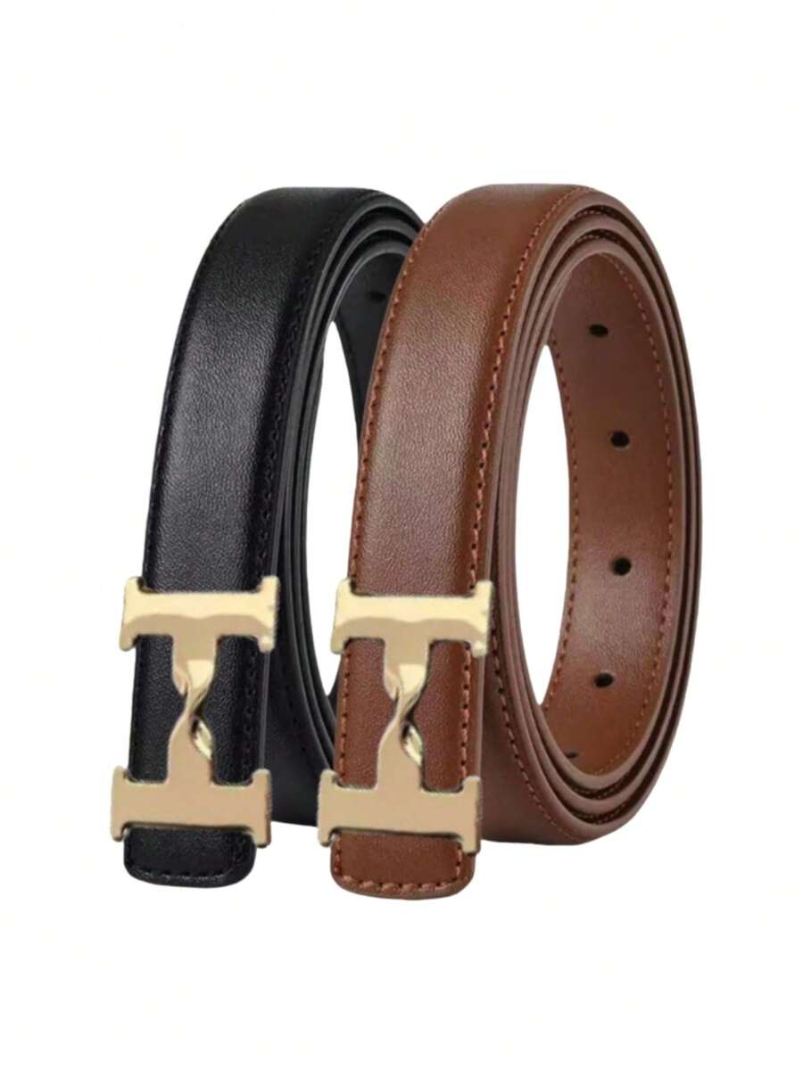 1pc Women's Casual Fashionable Retro Elegant H-Buckle Belt, Versatile Design To Pair With Jeans, Dresses - Multicolor - View 1