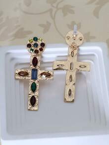 1 Pair Fashionable Gold Cross Earrings + Casual Acrylic Earrings For Women, Suitable For Daily Wear - Multicolor - View 3