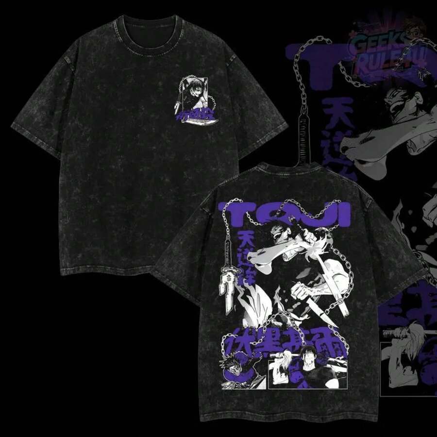 GeeksRule4U Toji Fushiguro Sorcerer Killer  Anime T-Shirt 100% Premium Cotton Relaxed Fit S-5XL Oversized Washed 230gsm American MadeX1S0001 - 黑色 - 查看 1