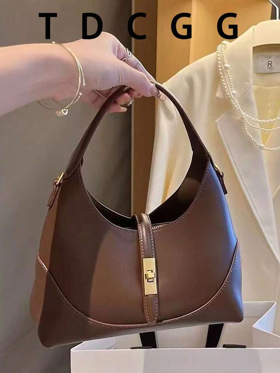 Contrast Color Design Dumpling Shaped Multi-Functional Commuter Shoulder Crossbody Bag, Suitable For Daily Commute, Casual Dates, Shopping - Coffee - View 1