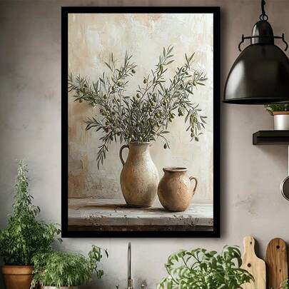 1pc Vibrant Olive Branch Canvas Art Print, Home Decor Wall Art For Living Room Bedroom, Wall Art, Poster, Framed Canvas Wall Art (Frame Optional)