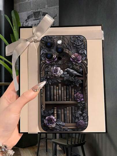 Fashionable, Popular, Personalized, Dark Academia Flower Book Crow Pattern Design Theme Luxury Shockproof Aesthetic Cute Phone Case, Lens Protrusion Protection, Compatible With IPhone 17/17Pro/17Pro Max, 16, 15, 14, 13, 12, 11 Plus/Pro Max And Series, And Compatible With For Galaxy S/A Series Gift For Easter Day, Christmas Halloween Decoration/Gift For Birthday, Girlfriend, Boyfriend, Friend Or Yourself.