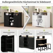 Îlot de cuisine sur roulettes, coin repas extensible avec chaises, buffet avec grand espace de rangement, idéal pour la cuisine et la salle à manger comme buffet (noir) - Noir - Voir 5