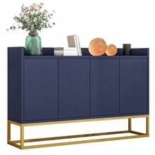 Buffet minimaliste moderne à 4 portes sans poignées, idéal pour salle à manger, salon ou cuisine (bleu marine). - Bleu marine - Voir 4