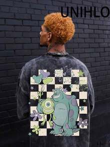 Disney UNIHLO  Mickey   Printed Summer Heavyweight Retro Washed Street Fashion Casual T-Shirt - màu đen - Xem 4