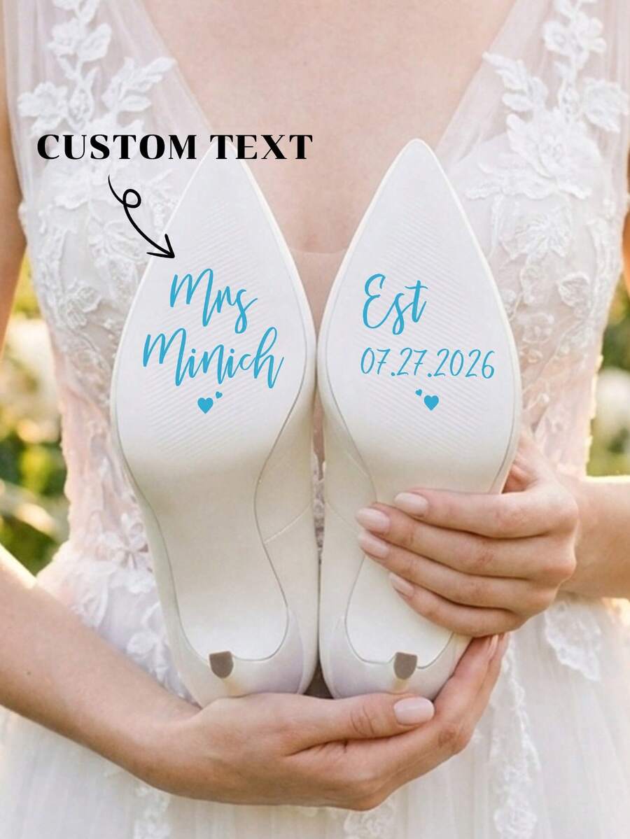 1/6/12pcs Custom Wedding Shoes Decal, Customize Text,Custom Ich Will Sticker, Wedding Shoes Sticker, Personalized Wedding Shoes Sticker, Custom Mr And Mrs,Something Blue Decal, Wedding Shoes Decal, Bride Shoe Stickers, Wedding Day Accessories - Multicolor - View 1