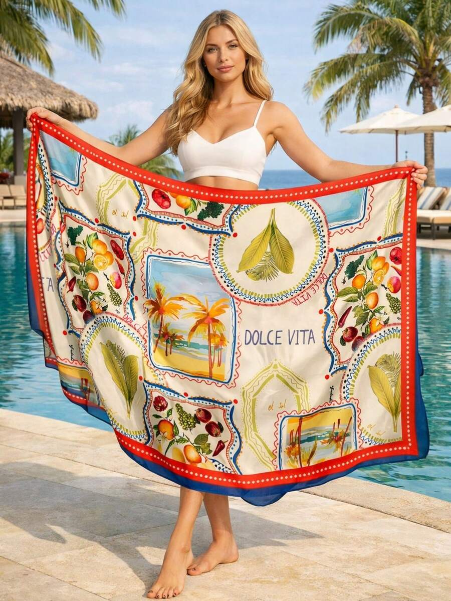 BASSI BRASIL ESTAMPARIA DIGITAL Women's Tropical Beach Cover-Up - Brazil Collection - Holidays, Party, Elegant, For Going Out - Composite Fabric - Beach Cover-Up - Beach, Holiday, Wedding, Vacation, Bachelorette Party, Trip, Summer - 4242 - 查看 1