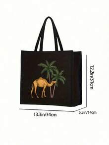 Camels & Coconut Trees Print Tote Bag, Reusable Cosmetic Pouch With Camels Design, Lightweight, Cosmetic & Toiletry Organizer Bag, Zippered Cosmetic Bag, Lightweight Tote Bag, Toiletry Bag, Storage Bag, Travel Accessory, Perfect For Shopping, Back-To-School Gift,Versatile Use,New Year, Valentine'S Day Gift, Ramadan Gift,Back-To-School Gift ,Room Decor - Multicolor - View 9