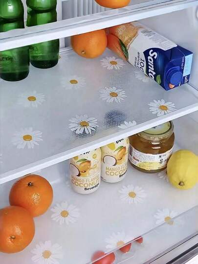 4Pcs Waterproof Refrigerator Mats, Rectangular Anti-Moisture & Anti-Slip Fridge Liners, Washable Durable Kitchen Placemats With Cute Daisy & Lemon Pattern, Versatile Home Storage Accessories For Fridge, Shelves & Cabinets, Ideal Spring & Summer Essentials, Perfect Bridesmaid Gifts, Lovely Decor For Bedroom, Living Room & Kitchen, Practical For Travel, Vacation & Daily Use, Cute Fashion Stuff For Men & Women