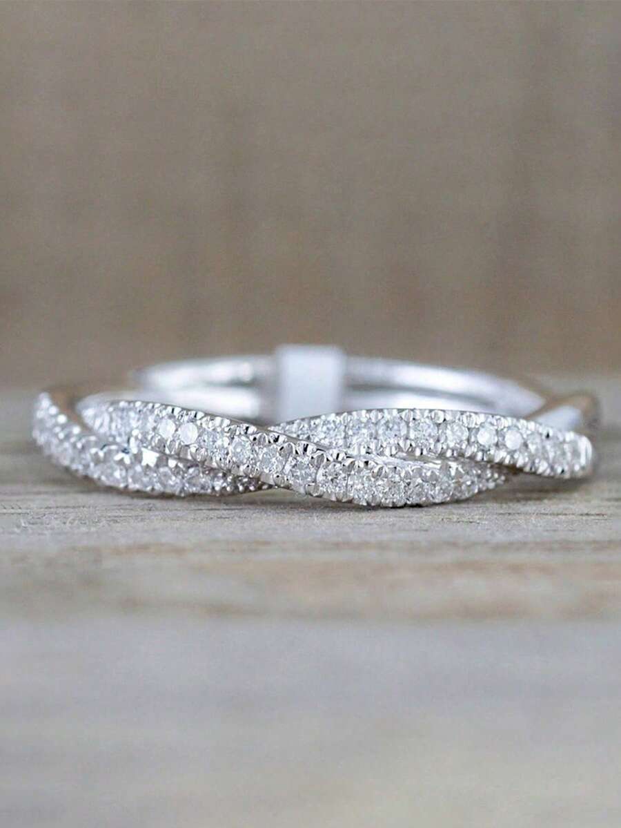 Anel com pingente de zircônia cúbica, peça única, ideal para presente de Dia dos Namorados, casamento, aniversário ou festa. - 1# - Ver 1