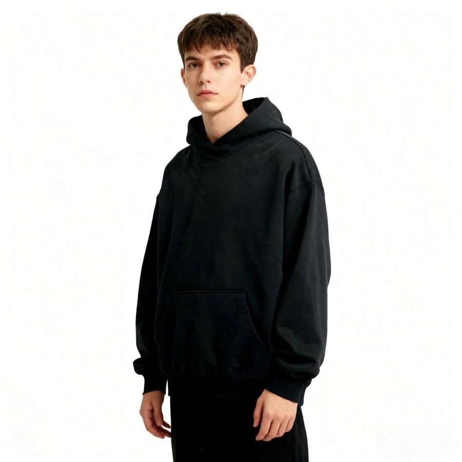 Hoodie Men's Loose FitTrendy Streetwear Beige Pullover Long Sleeve Fall Outfits2000s Style Fuerza Clothing OG6J - 黑色 - 查看 1