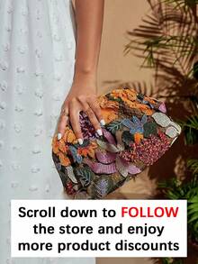 奢华晚宴包，魅力派对包，优雅精致，低调奢华，镶钻休闲鞑靼风格手提包，女士花卉包，适合女孩派对、新娘派对、婚礼、音乐会晚会等场合，完美搭配节日派对礼服、晚礼服和亮片连衣裙，优雅女士手拿包，舞会配饰的完美搭配，精致花卉包，新娘送礼的最佳优雅之选，闪亮亮片女士包，时尚女士手拿包 - 彩色 - 查看 2