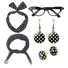 Conjunto de accesorios de disfraz vintage de los años 50 para fiestas festivas y cosplay: pendientes a lunares, diadema, gafas, pañuelo - perfecto para fiestas y eventos con temática retro - Traje multicolor - Ver 4