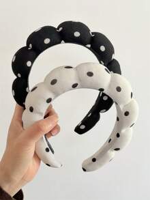 3件套女士优雅复古波点海绵云朵软垫发箍，时尚发圈，适合日常、洗脸、化妆、SPA，多功能发饰，家居卧室装饰 - 彩色 - 查看 5
