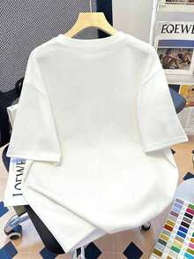 女士圆领休闲长袖短袖圆领印花豹纹蝴蝶结弹力面料夏季上衣 白色 - 白色 - 查看 2