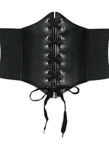 1pc Women's Adjustable Wide Waist Belt, PU Leather Crop Top Corset Waist Cincher - Wide Belt - View 4