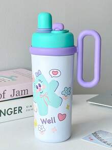 1pc Cartoon 316 Stainless Steel Insulated Coffee Cup, Large Capacity Straw Tumbler With Handle, Suitable For Valentine's Day, Spring Festival, Father's Day, Mother's Day, Teacher's Day, New Year, Qixi Festival, Halloween, Easter, National Day, Children's Day, Women's Day, And Other Occasions - Multicolor - View 9