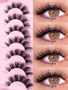 New 7 Pairs 3D Fluffy Lashes Clear Band Eyelashes Cat Eye False Eyelashes Short Soft 3d Faux Mink Eyelashes Soft Natural Makeup Manga False Eyelash Strip Lashes, Lashes, Eyelashes, Daily Wear For Stage Parties Fake Lashes - Lông mi  mắt mèo - Xem 1
