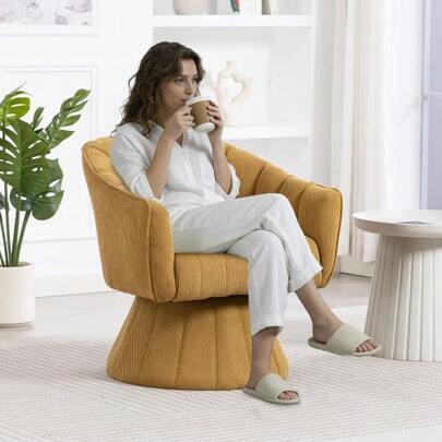 Elegant 360° Swivel Chair With Ergonomically Shaped Seat And Back Cushions, Wraparound Armrests, Modern Design, And Stable Base – Ideal For The Office, Living Room, Or Home Office. Mustard Yellow