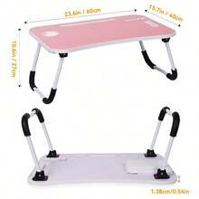 Portable Foldable Laptop Bed Desk With USB Charging Ports, Storage Drawer And Cup Holder, Stable And Durable Lap Table Tray For Bed, Sofa Or Floor-Perfect For Eating, Reading, Writing And Working - 粉色 - 查看 4