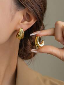 2-18pcs Luxury Chunky Twist Texture + Metal Embossed Faux Wood C-Shape Teardrop Earring Set, Suitable For Women's Daily & Party Wear, Includes 3D Textured Exaggerated C-Shape, Vintage Circle Earrings - Gold CCB Earrings Set - View 4