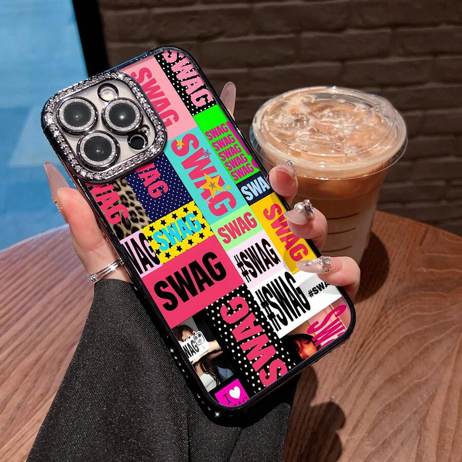 SWAG Pattern Phone Case Compatible With 12 13 14 15 Pro 14 Plus 15 16 Pro Max 17 17 Pro 17 Pro Max And 17 Air Made Of TPU Material Providing Anti-Slip And Drop Protection With A Stylish Design Luxurious Feel And Comfortable Grip A Perfect Gift For Yourself Family Friends And Loved Ones - Black - View 1