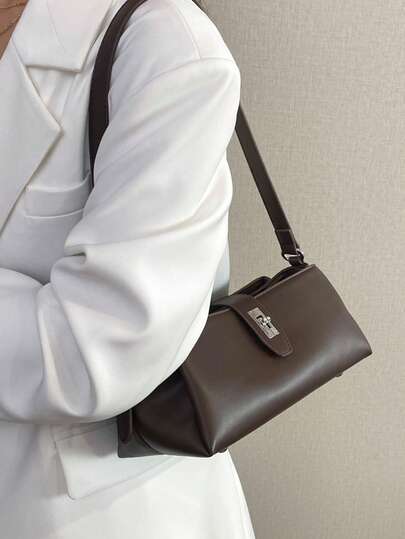 Minimalist Leather Texture Shoulder Bag, Lockable Design Casual Crossbody Bag, Women's Commuter Underarm Bag Suitable For Dates, Work, Commuting, Shopping, Leisure Outings And Daily Accessories