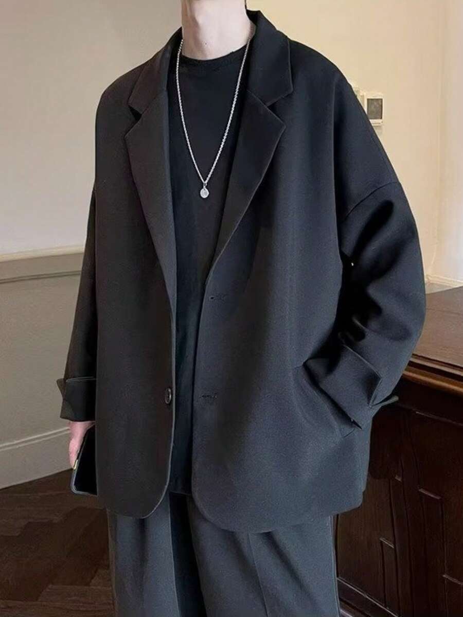 Men's British Style Casual Suit Jacket, Men's Spring And Autumn Style, Stylish And High-End, Oversized Suit Top - Black - View 1