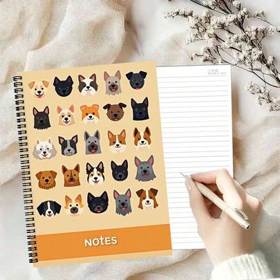 دفتر ملاحظات حلزوني بحجم A4 بطراز INS، مزين بنقش جميل لكلب السلق والزهور، أساسي للمهتمين بالتدوين، يتميز بعناصر INS الشائعة، خلفية خضراء نقية مع جرو جذاب وزهور، مناسب للملاحظات اليومية أو الرسومات الإبداعية