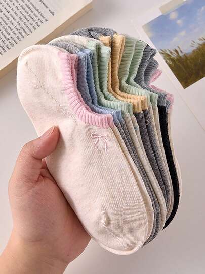 5 Pairs Women's Cute Bow Short Socks, Random Colors