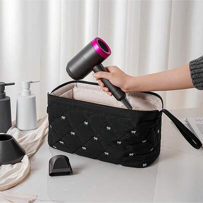 1个3D蝴蝶结造型吹风机收纳袋，多功能卷发棒收纳袋，吹风机配件便携旅行包，口红化妆刷护肤品收纳袋，化妆品收纳袋