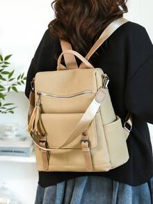 Retro Backpack | Interpret The Aesthetics Of Commuting In All Scenarios The Whole Series Of Tassel Zippers Leather Buckle System, A Of Equipment To Unlock The Absolute Visual Sovereignty Of Daily, Commuting - Multicolor - View 6